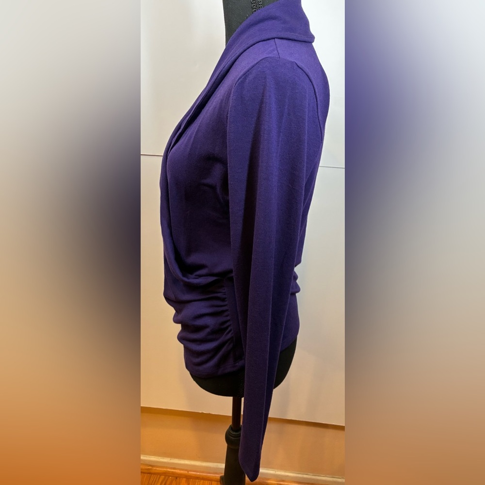Ann Taylor Deep Purple Long Sleeve Blouse Featuring a Faux Wrap Style Sz Medium - Picture 3 of 6